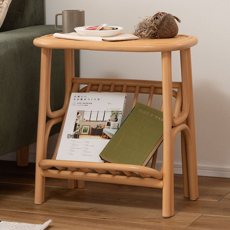 マガジンラック付きサイドテーブル GUY-262 東谷 サイドテーブル 収納 北欧 木製 高さ50cm テーブル 机 ラタン 籐 天然ラタン 軽量 軽い ナチュラル ベージュ リゾート マガジンラック 本棚(代引不可)
