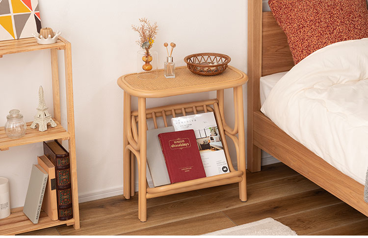 マガジンラック付きサイドテーブル GUY-262 東谷 サイドテーブル 収納 北欧 木製 高さ50cm テーブル 机 ラタン 籐 天然ラタン 軽量 軽い ナチュラル ベージュ リゾート マガジンラック 本棚(代引不可)