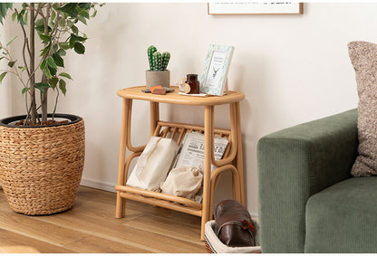 マガジンラック付きサイドテーブル GUY-262 東谷 サイドテーブル 収納 北欧 木製 高さ50cm テーブル 机 ラタン 籐 天然ラタン 軽量 軽い ナチュラル ベージュ リゾート マガジンラック 本棚(代引不可)