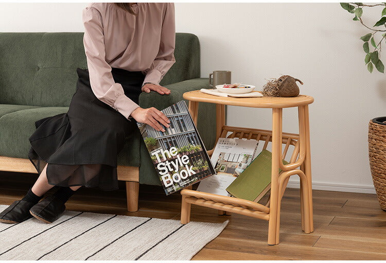 マガジンラック付きサイドテーブル GUY-262 東谷 サイドテーブル 収納 北欧 木製 高さ50cm テーブル 机 ラタン 籐 天然ラタン 軽量 軽い ナチュラル ベージュ リゾート マガジンラック 本棚(代引不可)