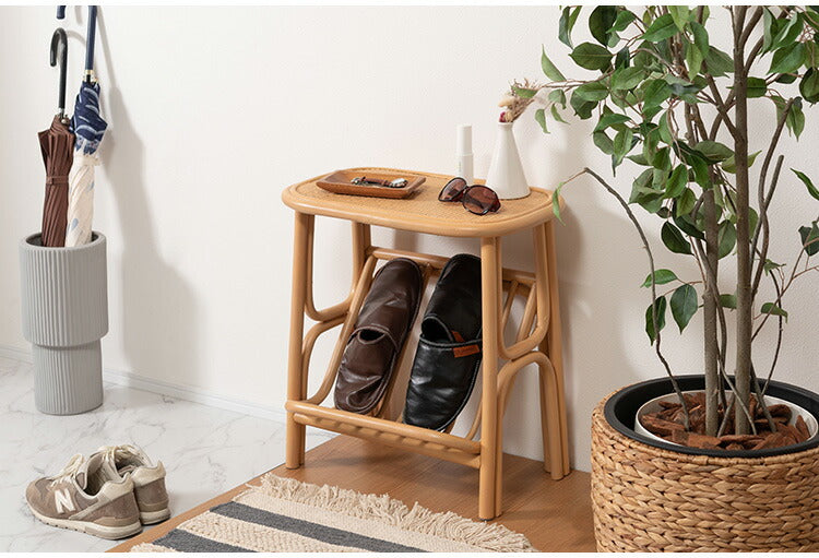 マガジンラック付きサイドテーブル GUY-262 東谷 サイドテーブル 収納 北欧 木製 高さ50cm テーブル 机 ラタン 籐 天然ラタン 軽量 軽い ナチュラル ベージュ リゾート マガジンラック 本棚(代引不可)