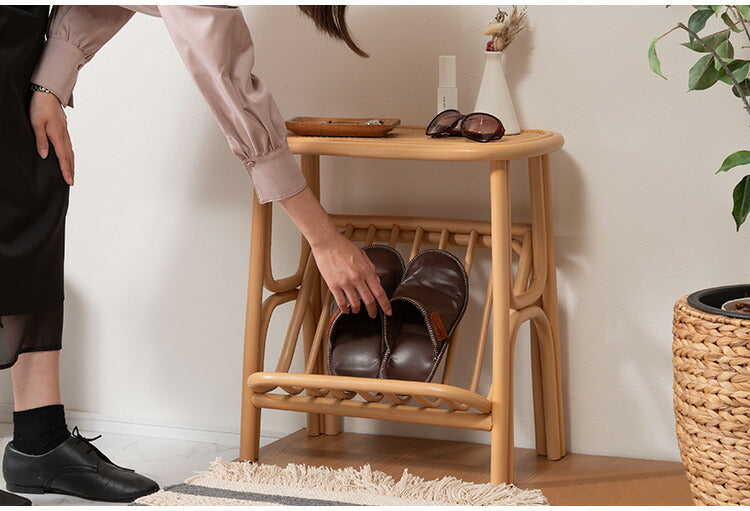 マガジンラック付きサイドテーブル GUY-262 東谷 サイドテーブル 収納 北欧 木製 高さ50cm テーブル 机 ラタン 籐 天然ラタン 軽量 軽い ナチュラル ベージュ リゾート マガジンラック 本棚(代引不可)