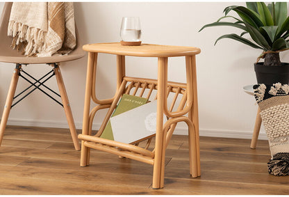 マガジンラック付きサイドテーブル GUY-262 東谷 サイドテーブル 収納 北欧 木製 高さ50cm テーブル 机 ラタン 籐 天然ラタン 軽量 軽い ナチュラル ベージュ リゾート マガジンラック 本棚(代引不可)