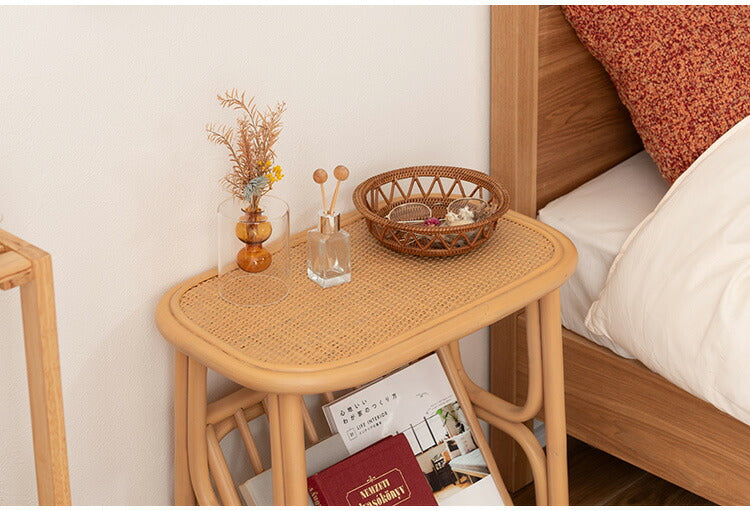 マガジンラック付きサイドテーブル GUY-262 東谷 サイドテーブル 収納 北欧 木製 高さ50cm テーブル 机 ラタン 籐 天然ラタン 軽量 軽い ナチュラル ベージュ リゾート マガジンラック 本棚(代引不可)