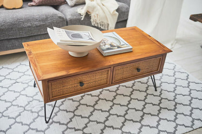 ローテーブル センターテーブル 幅100cm 高さ 40cm 収納付き 収納 引き出し ラタン 一人暮らし おしゃれ かわいい チーク材 木製 奥行 50cm リゾート アジアン ナチュラル オシャレ(代引不可)