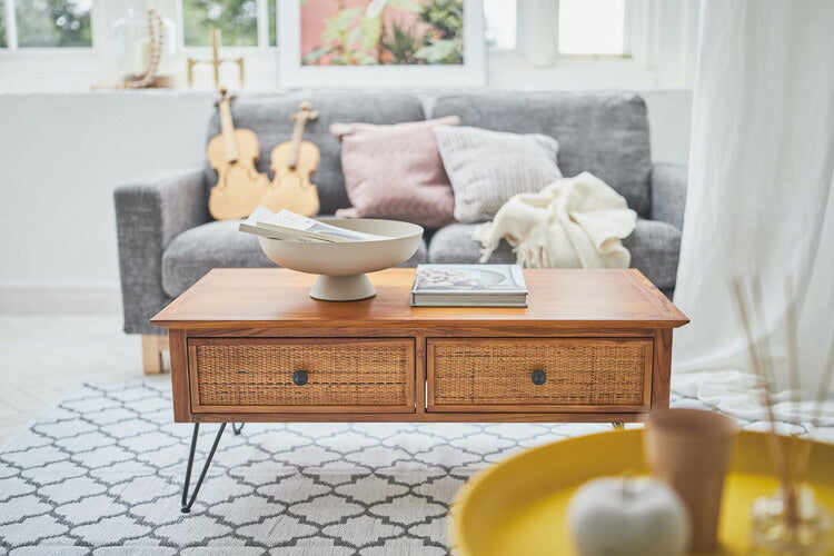 ローテーブル センターテーブル 幅100cm 高さ 40cm 収納付き 収納 引き出し ラタン 一人暮らし おしゃれ かわいい チーク材 木製 奥行 50cm リゾート アジアン ナチュラル オシャレ(代引不可)