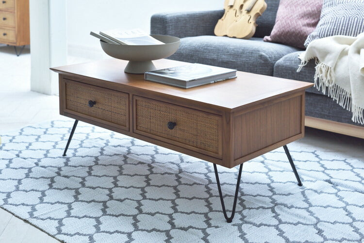 ローテーブル センターテーブル 幅100cm 高さ 40cm 収納付き 収納 引き出し ラタン 一人暮らし おしゃれ かわいい チーク材 木製 奥行 50cm リゾート アジアン ナチュラル オシャレ(代引不可)