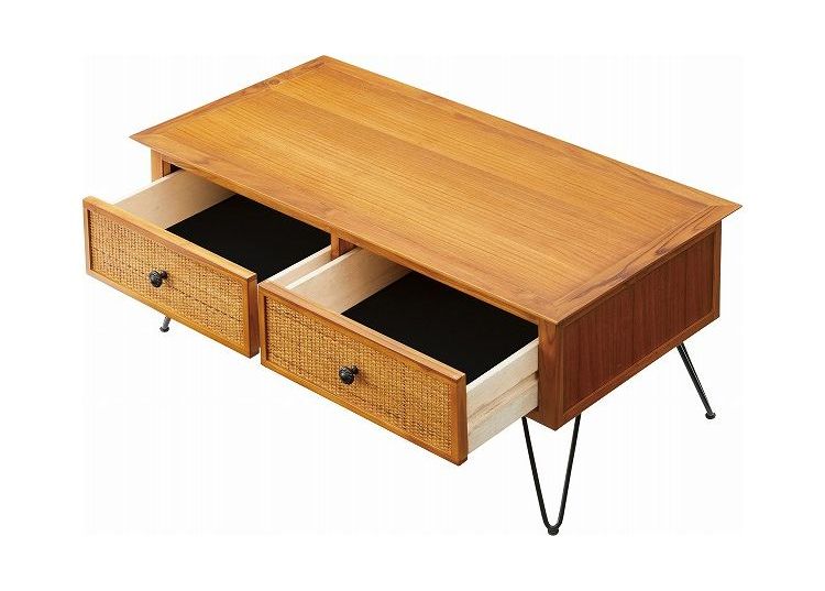 ローテーブル センターテーブル 幅100cm 高さ 40cm 収納付き 収納 引き出し ラタン 一人暮らし おしゃれ かわいい チーク材 木製 奥行 50cm リゾート アジアン ナチュラル オシャレ(代引不可)