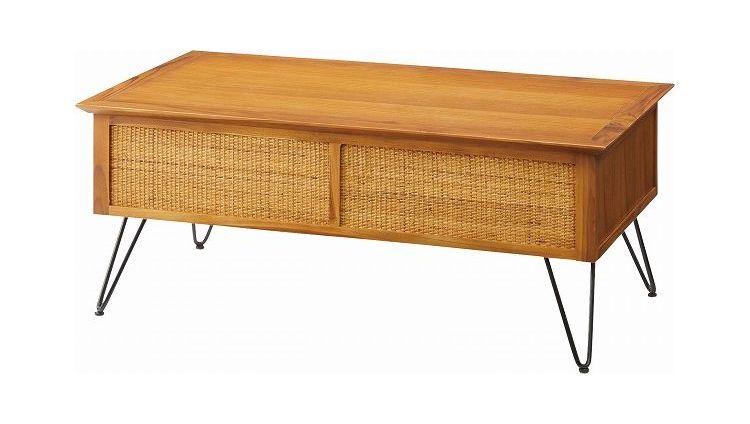 ローテーブル センターテーブル 幅100cm 高さ 40cm 収納付き 収納 引き出し ラタン 一人暮らし おしゃれ かわいい チーク材 木製 奥行 50cm リゾート アジアン ナチュラル オシャレ(代引不可)