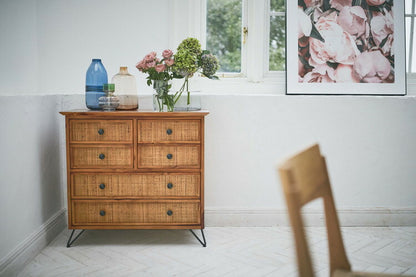 籐 チェスト 4段 6杯 エスニック風 チーク材フレーム 幅80cm ラタン製 ラタンチェスト 収納 整理 衣類収納 完成品 籐家具 引出し 木製 ラタン ディスプレイ 韓国風インテリア おしゃれ(代引不可)