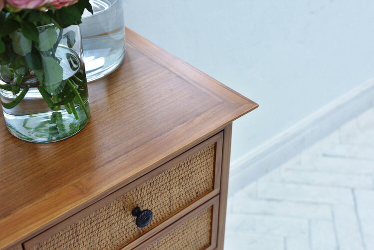 籐 チェスト 4段 6杯 エスニック風 チーク材フレーム 幅80cm ラタン製 ラタンチェスト 収納 整理 衣類収納 完成品 籐家具 引出し 木製 ラタン ディスプレイ 韓国風インテリア おしゃれ(代引不可)