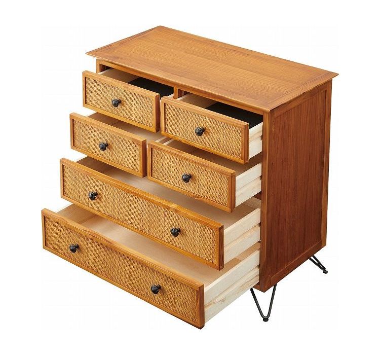 籐 チェスト 4段 6杯 エスニック風 チーク材フレーム 幅80cm ラタン製 ラタンチェスト 収納 整理 衣類収納 完成品 籐家具 引出し 木製 ラタン ディスプレイ 韓国風インテリア おしゃれ(代引不可)