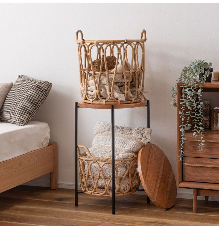 バスケットテーブル テーブル バスケット付き 収納 机 サイドテーブル ラタン 籐 スチール 天板 ソファサイド ベッドサイド インテリア おしゃれ 一人暮らし 新生活 コンパクト 省スペース(代引不可)