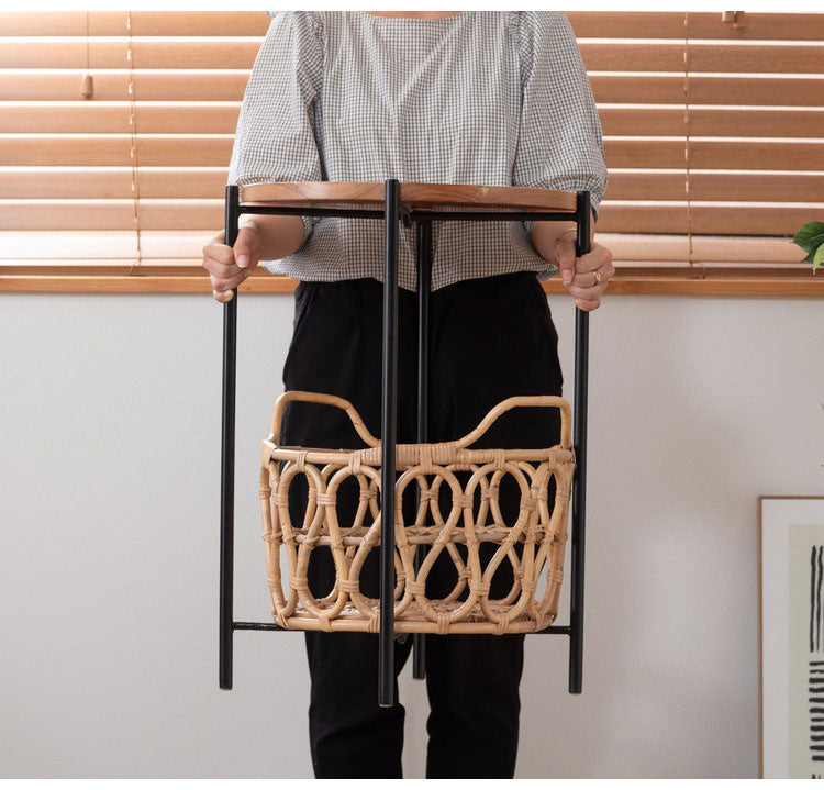 バスケット付きサイドテーブル テーブル バスケット付き 収納 机 サイドテーブル ラタン 籐 スチール 天板 ソファサイド ベッドサイド 新生活 コンパクト 省スペース インテリア 北欧(代引不可)