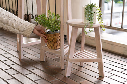 プランターベース おしゃれ 花台 木製 丸型 円形 棚付き 北欧 ガーデニング 室内 ブラウン ホワイト 軽量 かわいい(代引不可)