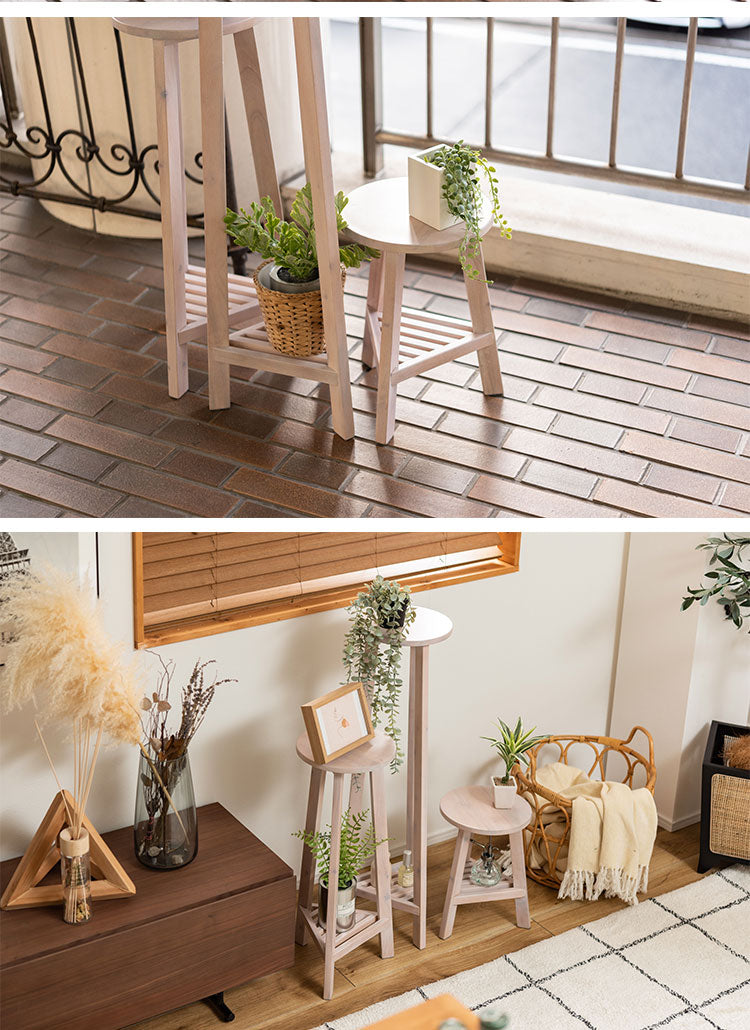 プランターベース おしゃれ 花台 木製 丸型 円形 棚付き 北欧 ガーデニング 室内 ブラウン ホワイト 軽量 かわいい(代引不可)