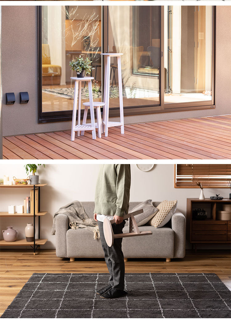 プランターベース おしゃれ 花台 木製 丸型 円形 棚付き 北欧 ガーデニング 室内 ブラウン ホワイト 軽量 かわいい(代引不可)