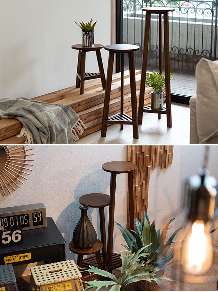 プランターベース おしゃれ 花台 木製 丸型 円形 棚付き 北欧 ガーデニング 室内 ブラウン ホワイト 軽量 かわいい(代引不可)