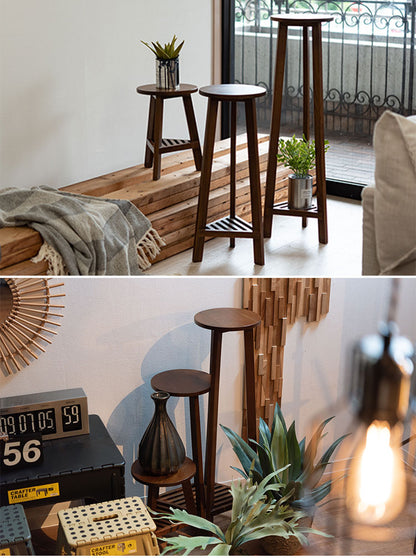 プランターベース おしゃれ 花台 木製 丸型 円形 棚付き 北欧 ガーデニング 室内 ブラウン ホワイト 軽量 かわいい(代引不可)