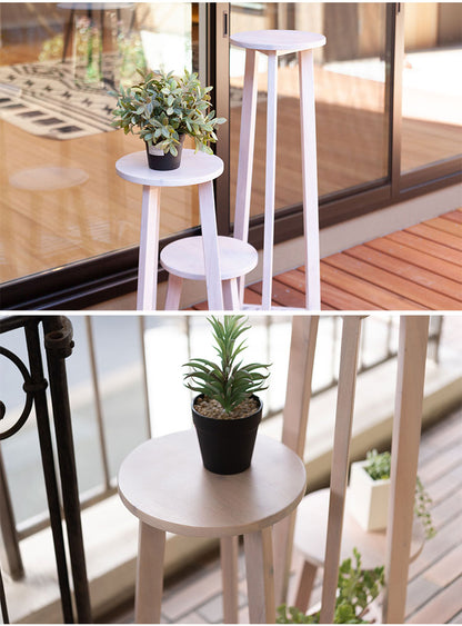 プランターベース おしゃれ 花台 木製 丸型 円形 棚付き 北欧 ガーデニング 室内 ブラウン ホワイト 軽量 かわいい(代引不可)