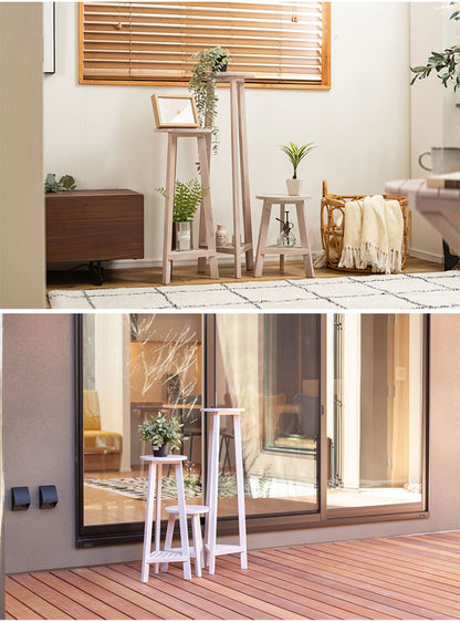 プランターベース おしゃれ 花台 木製 丸型 円形 棚付き 北欧 ガーデニング 室内 ブラウン ホワイト 軽量 かわいい(代引不可)