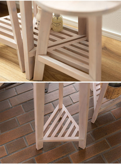 プランターベース おしゃれ 花台 木製 丸型 円形 棚付き 北欧 ガーデニング 室内 ブラウン ホワイト 軽量 かわいい(代引不可)