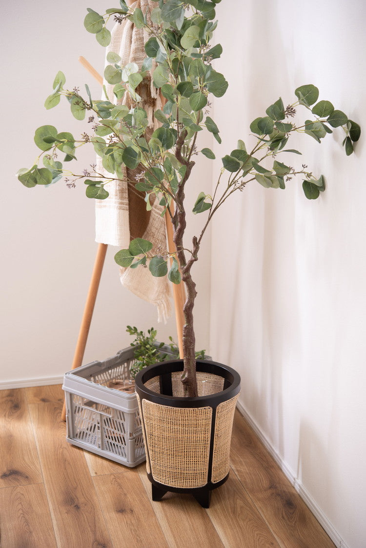 プランターカバー プランター カバー 植物 ラタン 藤 天然木 ミンディ ラウンド 丸 脚付き ブラック 黒 ナチュラル モダン アジアン リゾート シンプル おしゃれ 新生活(代引不可)