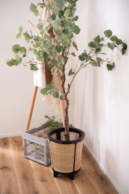 プランターカバー プランター カバー 植物 ラタン 藤 天然木 ミンディ ラウンド 丸 脚付き ブラック 黒 ナチュラル モダン アジアン リゾート シンプル おしゃれ 新生活(代引不可)