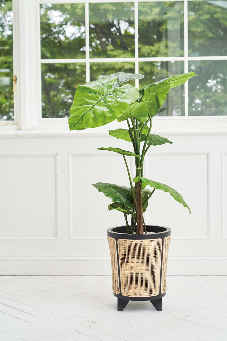 プランターカバー プランター カバー 植物 ラタン 藤 天然木 ミンディ ラウンド 丸 脚付き ブラック 黒 ナチュラル モダン アジアン リゾート シンプル おしゃれ 新生活(代引不可)