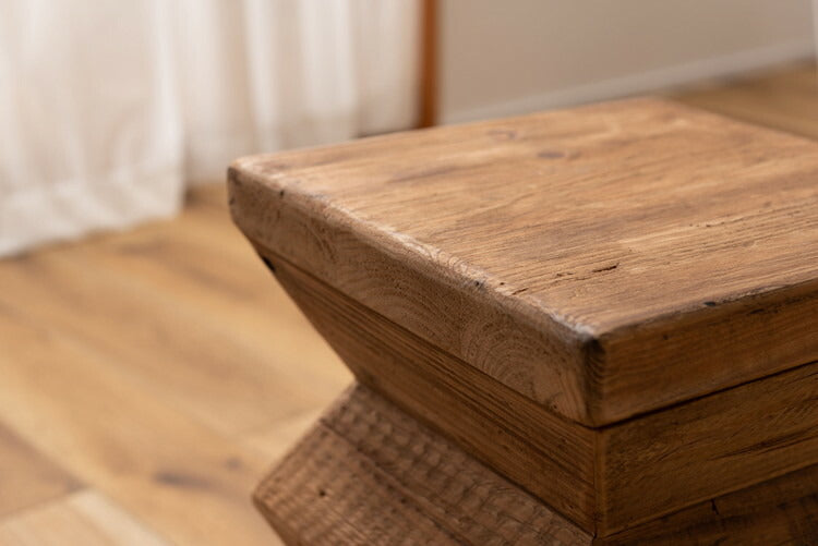 スツール 花台 玄関スツール 小物置き 面取り加工 ベッドサイド ソファサイド 椅子 コンパクト シンプル ナチュラル 古材 パイン材 天然木 ファブリック(代引不可)
