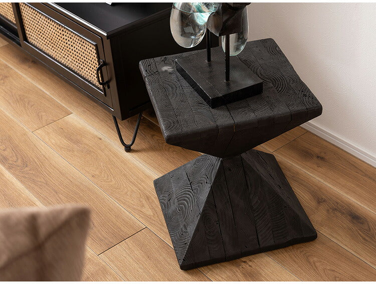 パイン 古材 スツール ブラック サイドテーブル 天然木 ディスプレイ 花台 棚 黒 インダストリアル シンプル モダン おしゃれ 木製 シック ナイトテーブル 椅子 ミニテーブル(代引不可)