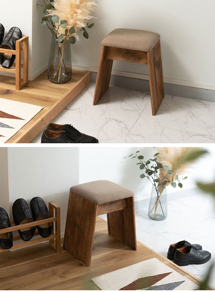 スツール サイドテーブル 簡易テーブル サブスツール 軽量 玄関用 ソファサイド 椅子 コンパクト シンプル ナチュラル 古材 パイン材 天然木 ファブリック グレー ベージュ(代引不可)