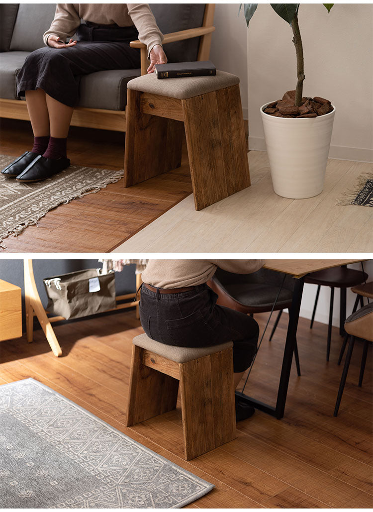 スツール サイドテーブル 簡易テーブル サブスツール 軽量 玄関用 ソファサイド 椅子 コンパクト シンプル ナチュラル 古材 パイン材 天然木 ファブリック グレー ベージュ(代引不可)