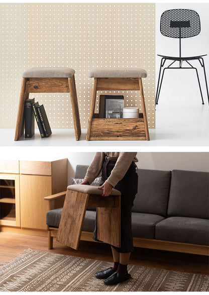 スツール サイドテーブル 簡易テーブル サブスツール 軽量 玄関用 ソファサイド 椅子 コンパクト シンプル ナチュラル 古材 パイン材 天然木 ファブリック グレー ベージュ(代引不可)