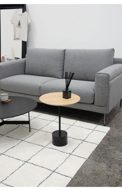 サイドテーブル ラウンド 丸型 幅40cm 高さ50cm 花台 植木台 シングルレッグ スタイリッシュ テーブル ナイトテーブル アイアン 木製 天然木 オーク おしゃれ シンプル ナチュラル ブラック(代引不可)