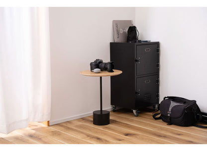 サイドテーブル ラウンド 丸型 幅40cm 高さ50cm 花台 植木台 シングルレッグ スタイリッシュ テーブル ナイトテーブル アイアン 木製 天然木 オーク おしゃれ シンプル ナチュラル ブラック(代引不可)