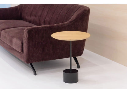 サイドテーブル ラウンド 丸型 幅40cm 高さ50cm 花台 植木台 シングルレッグ スタイリッシュ テーブル ナイトテーブル アイアン 木製 天然木 オーク おしゃれ シンプル ナチュラル ブラック(代引不可)