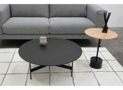 サイドテーブル ラウンド 丸型 幅40cm 高さ50cm 花台 植木台 シングルレッグ スタイリッシュ テーブル ナイトテーブル アイアン 木製 天然木 オーク おしゃれ シンプル ナチュラル ブラック(代引不可)