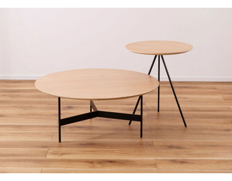 サイドテーブル 幅45cm 高さ51.5cm 三脚 アイアン 木製 天然木 オーク テーブル ナイトテーブル おしゃれ シンプル ナチュラル ブラック ラウンド 丸型 3本脚 モダン(代引不可)