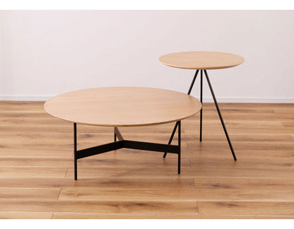 サイドテーブル 幅45cm 高さ51.5cm 三脚 アイアン 木製 天然木 オーク テーブル ナイトテーブル おしゃれ シンプル ナチュラル ブラック ラウンド 丸型 3本脚 モダン(代引不可)