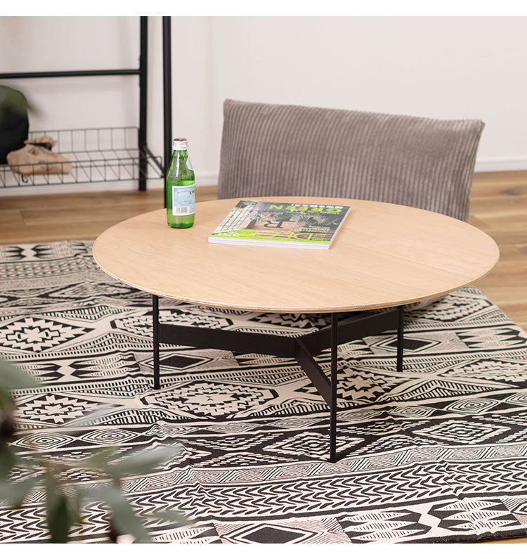 センターテーブル 幅78cm ラウンドテーブル 円形 丸型 アイアン 木製 天然木 オーク おしゃれ シンプル 幅78cm 高さ33.5cm 3本脚 重厚感 モダン ソファ 座椅子 新生活(代引不可)