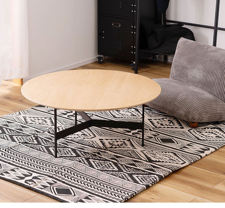 センターテーブル 幅78cm ラウンドテーブル 円形 丸型 アイアン 木製 天然木 オーク おしゃれ シンプル 幅78cm 高さ33.5cm 3本脚 重厚感 モダン ソファ 座椅子 新生活(代引不可)