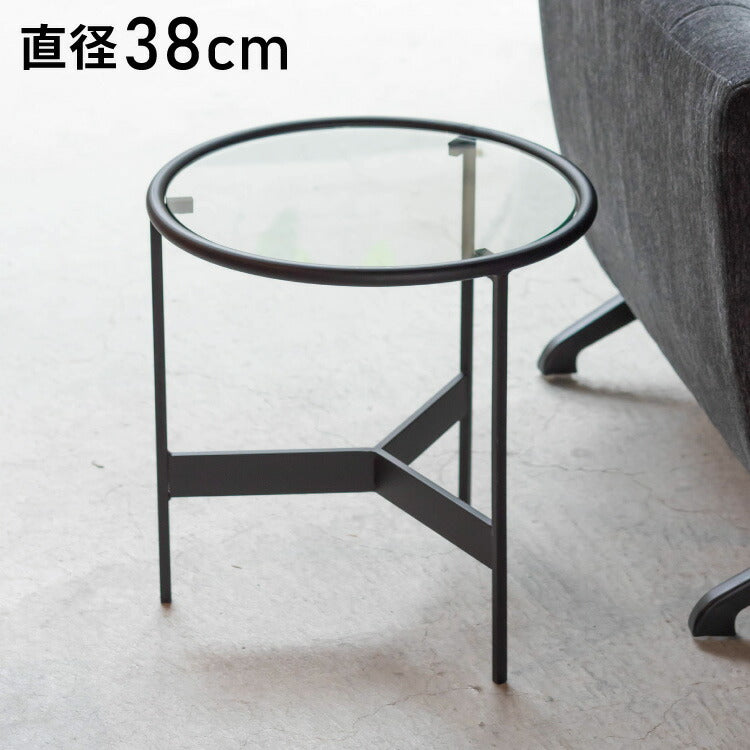 ガラステーブル 幅38cm ラウンドテーブル 丸型 円形 サイドテーブル ソファサイド ベッドサイド ガラス ローテーブル センターテーブル アイアイン 室内 おしゃれ シンプル 異素材(代引不可)