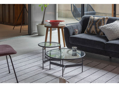 ガラステーブル 幅38cm ラウンドテーブル 丸型 円形 サイドテーブル ソファサイド ベッドサイド ガラス ローテーブル センターテーブル アイアイン 室内 おしゃれ シンプル 異素材(代引不可)