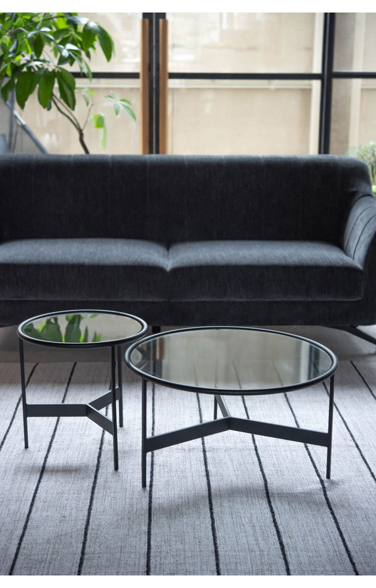 ガラステーブル 幅60cm リビングテーブル ラウンドテーブル 丸型 円形 サイドテーブル ガラス ローテーブル センターテーブル アイアイン 室内 おしゃれ シンプル 異素材(代引不可)