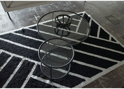 ラウンド ガラステーブル 直径75cm センターテーブル ガラス アイアン 丸型 円形 ネストテーブル 強化ガラス ラウンドテーブル インダストリアル モダン シンプル おしゃれ クリア ブラック 黒(代引不可)