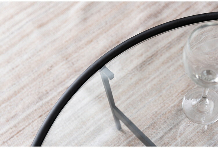 ラウンド ガラステーブル 直径75cm センターテーブル ガラス アイアン 丸型 円形 ネストテーブル 強化ガラス ラウンドテーブル インダストリアル モダン シンプル おしゃれ クリア ブラック 黒(代引不可)