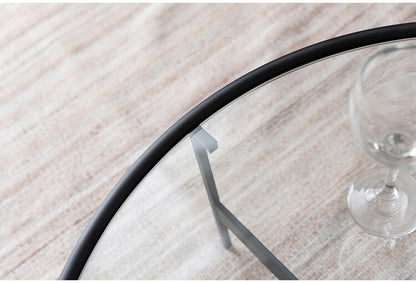 ラウンド ガラステーブル 直径75cm センターテーブル ガラス アイアン 丸型 円形 ネストテーブル 強化ガラス ラウンドテーブル インダストリアル モダン シンプル おしゃれ クリア ブラック 黒(代引不可)