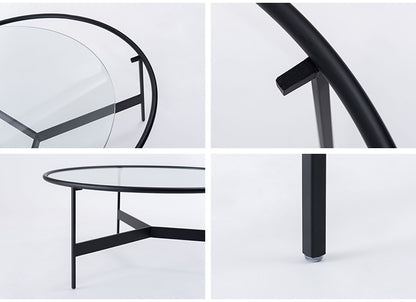 ラウンド ガラステーブル 直径75cm センターテーブル ガラス アイアン 丸型 円形 ネストテーブル 強化ガラス ラウンドテーブル インダストリアル モダン シンプル おしゃれ クリア ブラック 黒(代引不可)