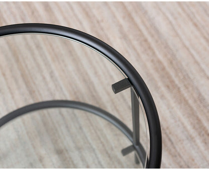 ラウンド ガラステーブル 直径38cm サイドテーブル 2段 ガラス アイアン 丸型 円形 ネストテーブル 強化ガラス ラウンドテーブル インダストリアル モダン シンプル おしゃれ クリア ブラック 黒(代引不可)